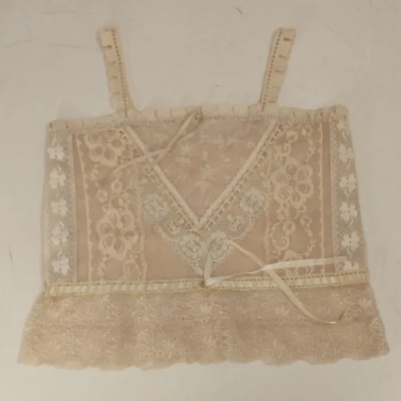 OOAK Handmade Lace Bodice Crop Top Camisole Style Cream Ecru Ivory SeeMeasure - Picture 11 of 12